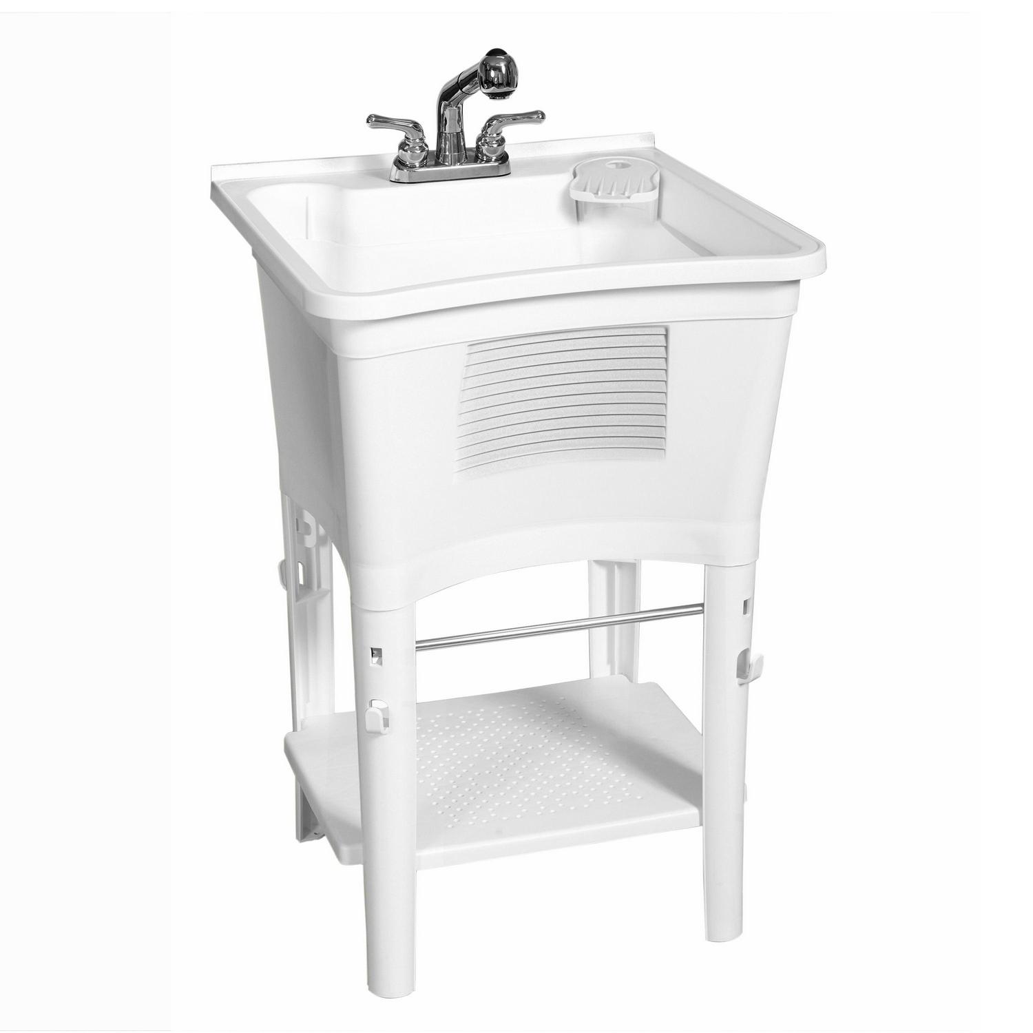 Zenna Home Utility Sink with Pull-Out Faucet: Laundry Tub Work Center, 24" W x 24" H Sink, in White - Image 8