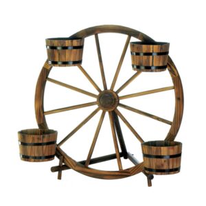 Zingz & Thingz Wagon Wheel Barrel Planter Display - 32.25" Brown and Black