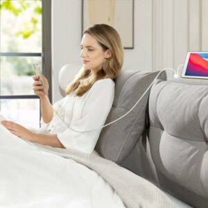 Zinus 39" Avery Platform Bed Reclining Fabric Headboard and USB Ports, Beige, Queen