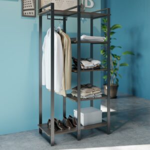 Zinus Brock 4-Shelf Etagere Bookcase with Hanging Storage, Acacia Wood and Metal Frame, Adult