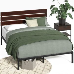 Zinus Figari 39" Bamboo and Metal Platform Bed Frame, Slatted Headboard, Queen