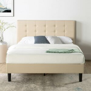 Zinus Ibidun 40" Upholstered Platform Bed Frame, Beige, Queen