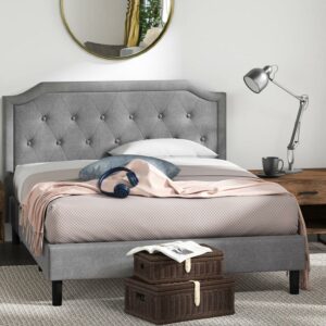 Zinus Kellen 43" Upholstered Scalloped Platform Bed Frame, Queen
