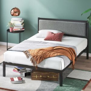 Zinus Korey 38" Metal Platform Bed with Upholstered Headboard, Queen