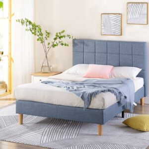 Zinus Lottie 43" Upholstered Platform Bed Frame, Blue Slate, Queen