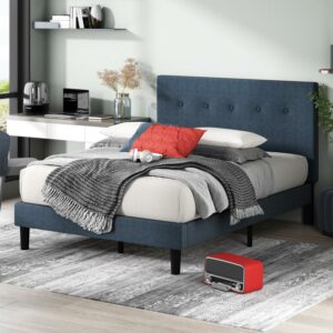 Zinus Omkaram 47" Upholstered Navy Platform Bed, Full