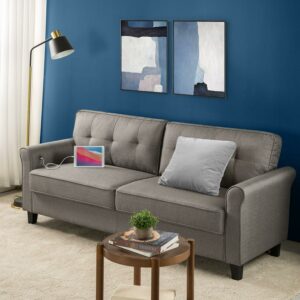 Zinus Sayan Fabric Sofa Couch with USB Ports, Sand Grey