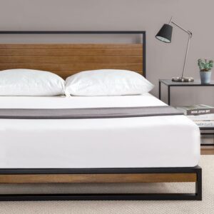 Zinus Suzanne 37" Metal and Wood Platform Bed with Headboard, Adult, Chestnut Brown, Full