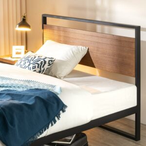 Zinus Suzanne 44" Metal and Wood Platform Bed Frame with Headboard, Chestnut Brown, Full