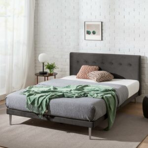 Zinus Taylor 38" Velvet Upholstered Platform Bed Frame, Charcoal, Queen