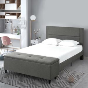 Zinus Wanda 48" Upholstered Platform Bed with Storage Bench, Queen