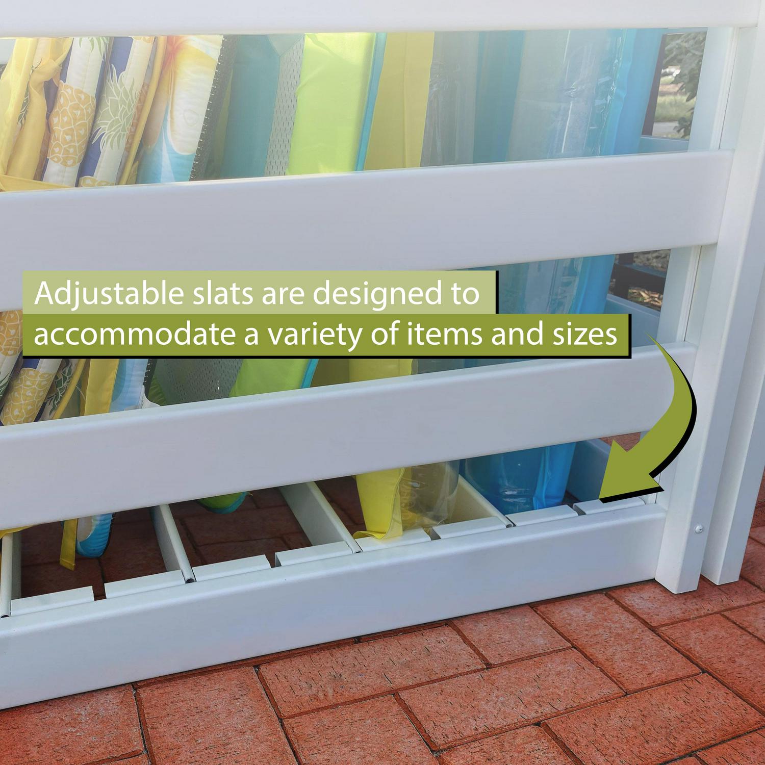 38in H x 64in W x 36in L (1 Unit) Freestanding Zippity Pool Float Storage Organizer, Vinyl Pool Equipment Enclosure for Outdoor Toy Storage, Outdoor Storage Box & Pool Deck Caddy w/ Dividers, ZP19061 - Image 5