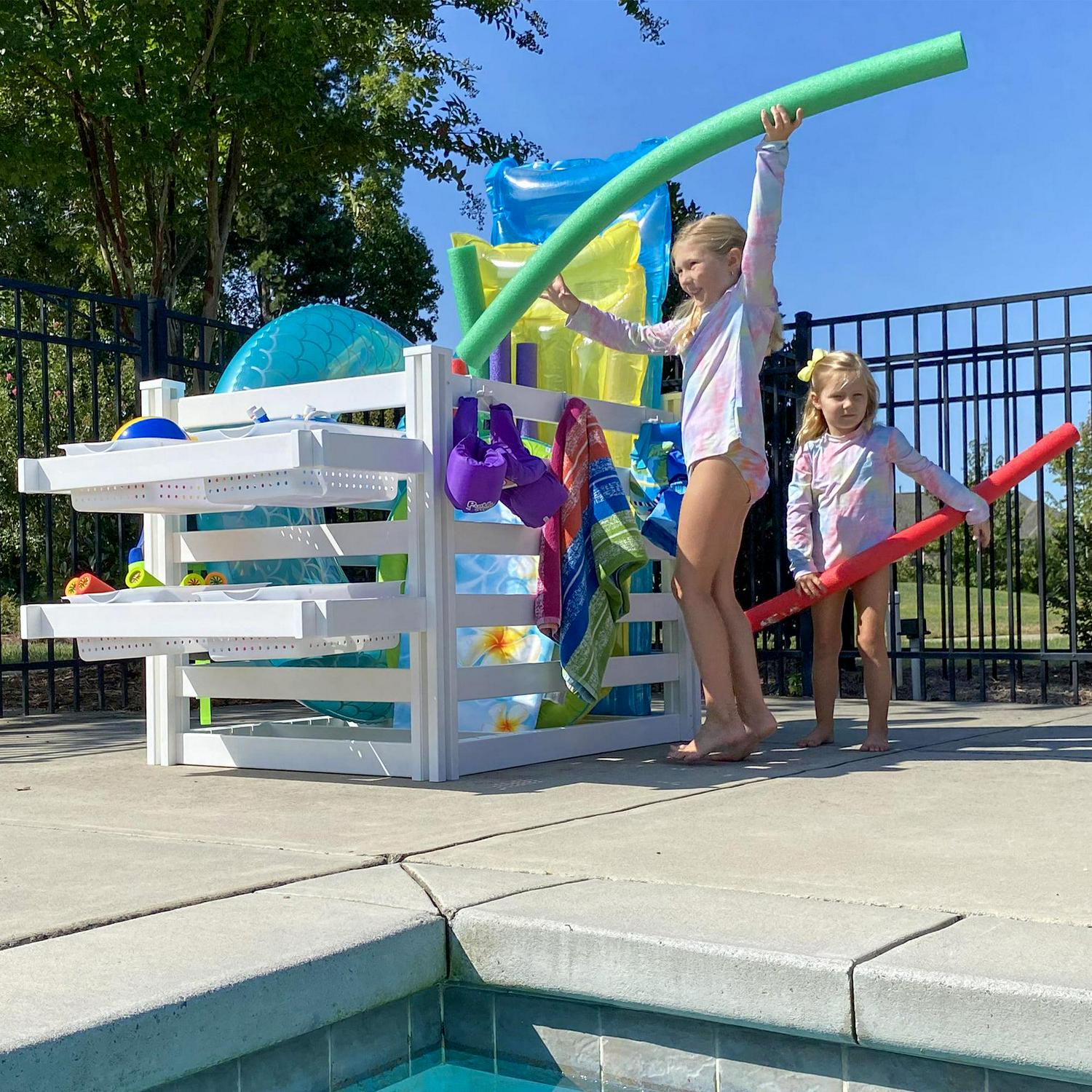 38in H x 64in W x 36in L (1 Unit) Freestanding Zippity Pool Float Storage Organizer, Vinyl Pool Equipment Enclosure for Outdoor Toy Storage, Outdoor Storage Box & Pool Deck Caddy w/ Dividers, ZP19061 - Image 6