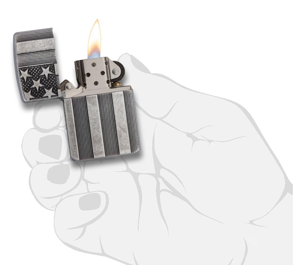 Zippo Armor Antique Silver Plate American Flag Pocket Lighter - Image 4