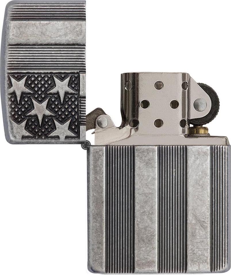 Zippo Armor Antique Silver Plate American Flag Pocket Lighter - Image 6