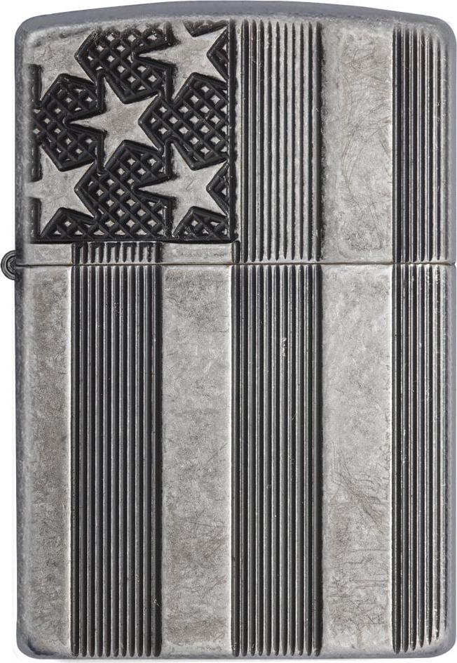 Zippo Armor Antique Silver Plate American Flag Pocket Lighter - Image 2