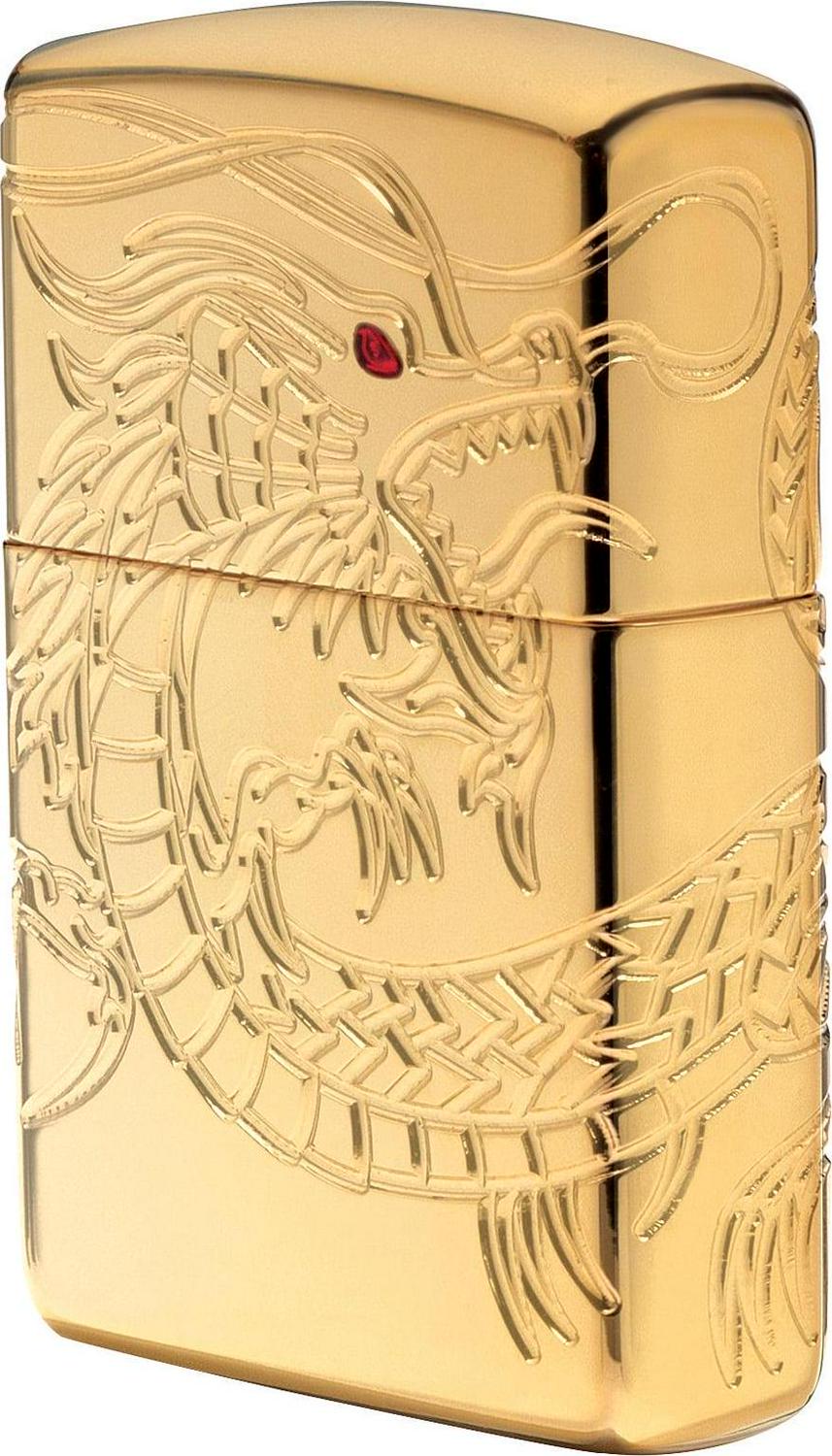 Zippo Chinese Dragon Armor High Polish Gold Plate Windproof Pocket Lighter