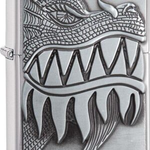 Zippo Fire Breathing Dragon Emblem Brushed Chrome Windproof Pocket Lighter