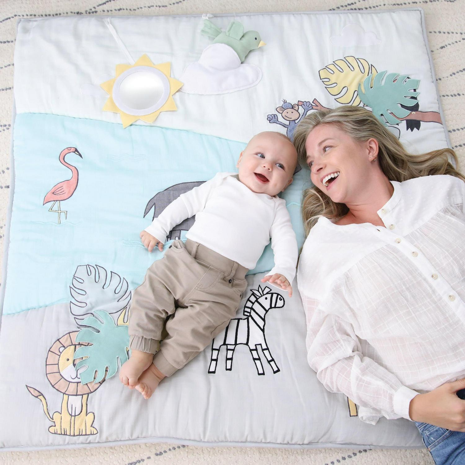 aden + anais Baby Bonding Playmat - Reversible 45? x 45? Cotton Muslin Infant Mat - Foldable Play & Tummy Time Cushion - Sensory Development Toys - Machine Washable - Non Toxic, PVC Free - Image 2