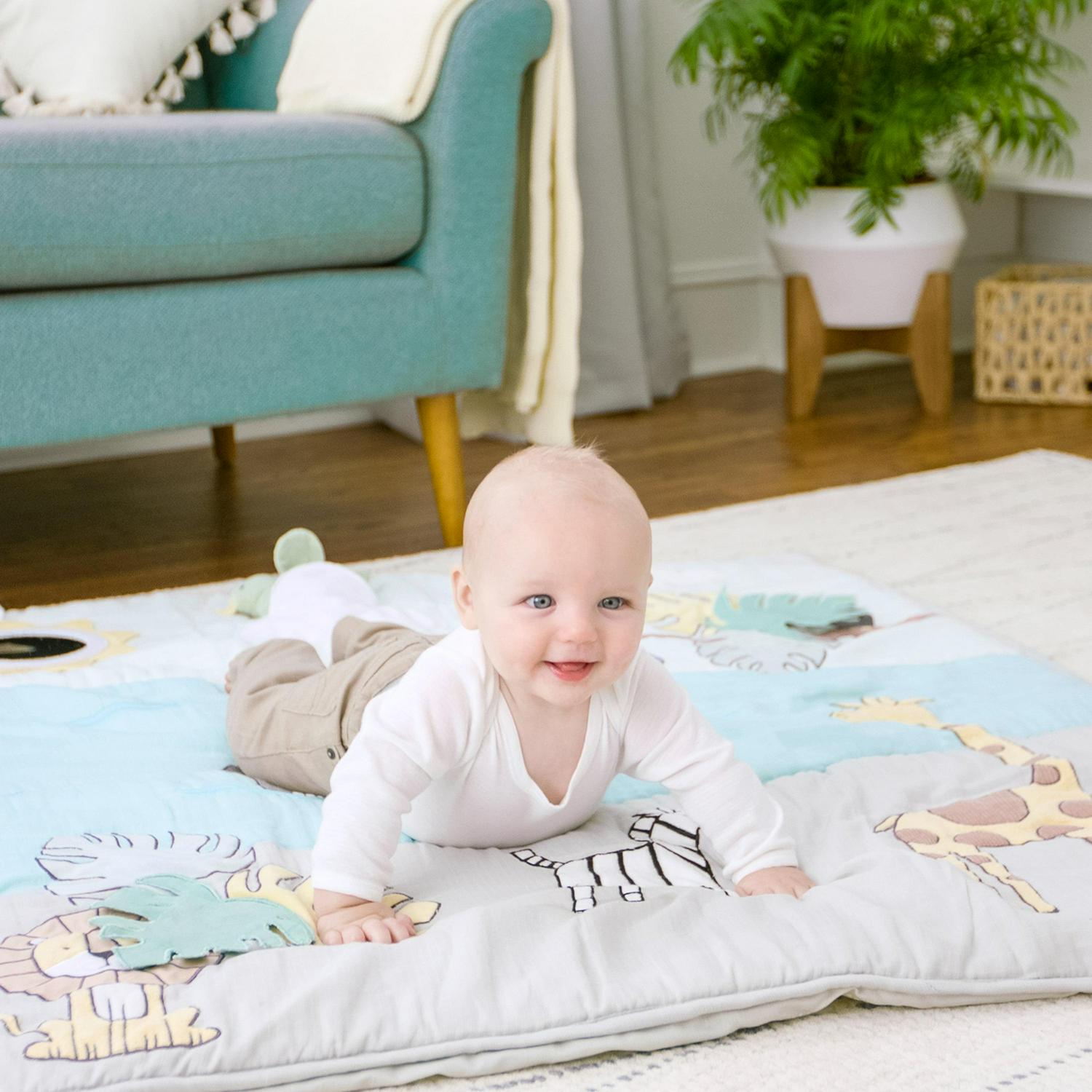 aden + anais Baby Bonding Playmat - Reversible 45? x 45? Cotton Muslin Infant Mat - Foldable Play & Tummy Time Cushion - Sensory Development Toys - Machine Washable - Non Toxic, PVC Free - Image 5