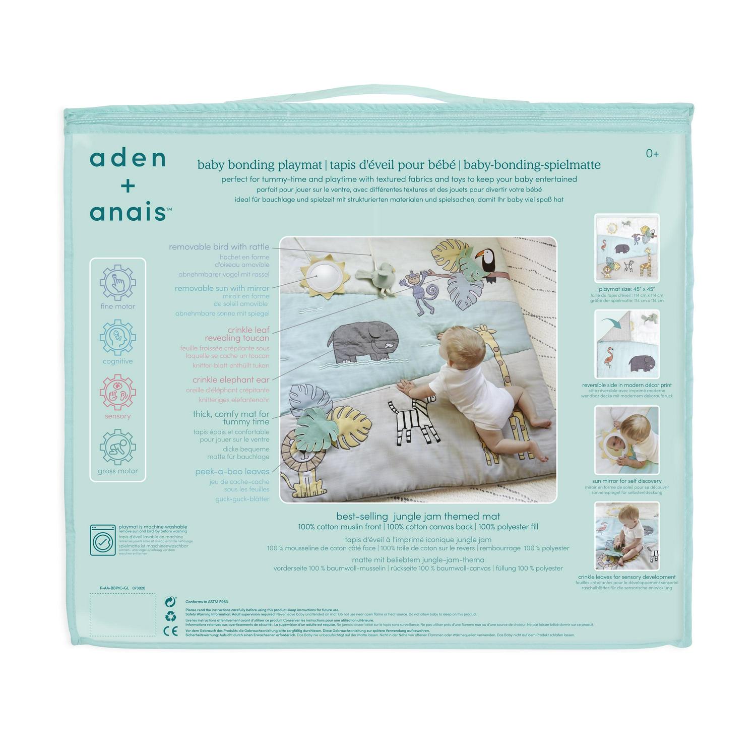 aden + anais Baby Bonding Playmat - Reversible 45? x 45? Cotton Muslin Infant Mat - Foldable Play & Tummy Time Cushion - Sensory Development Toys - Machine Washable - Non Toxic, PVC Free - Image 9