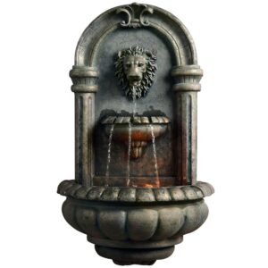 Teamson Home Tiered Lion Outdoor Water Fountain–LED Light with Built-In Electric Pump & Simple Setup, Antique Bronze