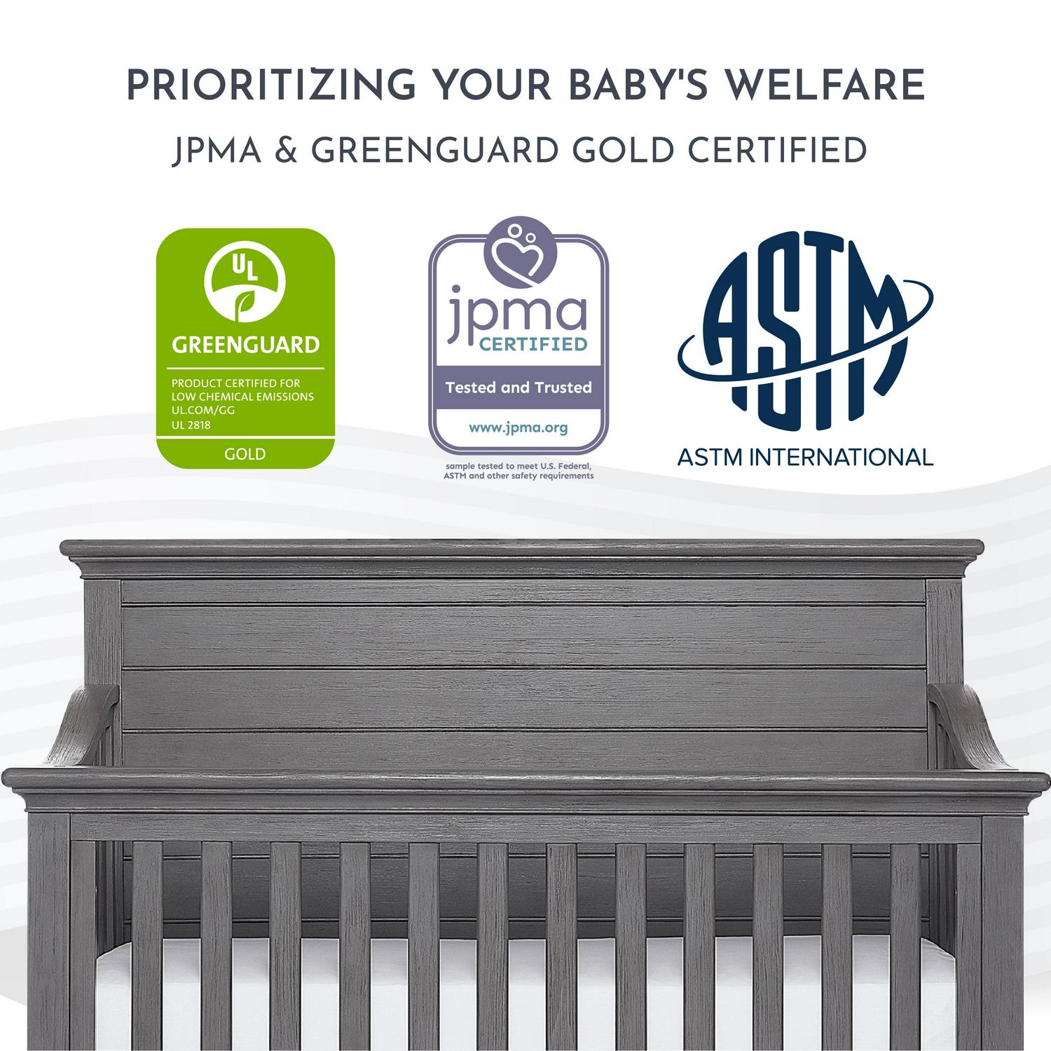 evolur Waverly 5-in-1 Full Panel Convertible Crib, Rustic Grey - Image 4