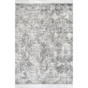 nuLOOM Agata Textured Tassel Area Rug, 5' 3" x 7' 7", Light Gray