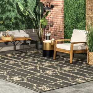 NULOOM Tribal Striped Indoor/Outdoor Area Rug, Charcoal, 4' x 6', Stain Resistant