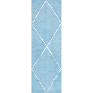 nuLOOM Dotted Diamond Trellis Wool Runner Rug, 2' x 6', Aqua