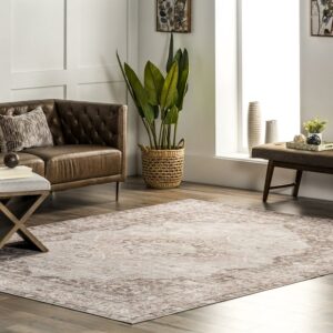 nuLOOM Elsa Floral Blossom Machine Washable Area Rug, 8' x 10', Taupe