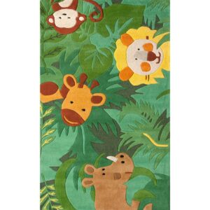 nuLOOM Kinder Safari Friends Wool Area Rug, 8' x 10', Green