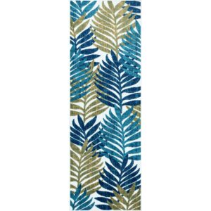 nuLOOM Molly Textured Tropical Leaves Indoor/Outdoor Runner Rug, 2' 8" x 8', Blue