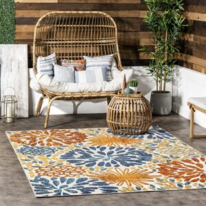 nuLOOM Monique Floral Indoor/Outdoor Blue 5' x 8' Modern Area Rug