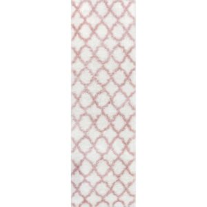 nuLOOM Nelda Trellis Shag Runner Rug, 2' 8" x 8', Baby Pink