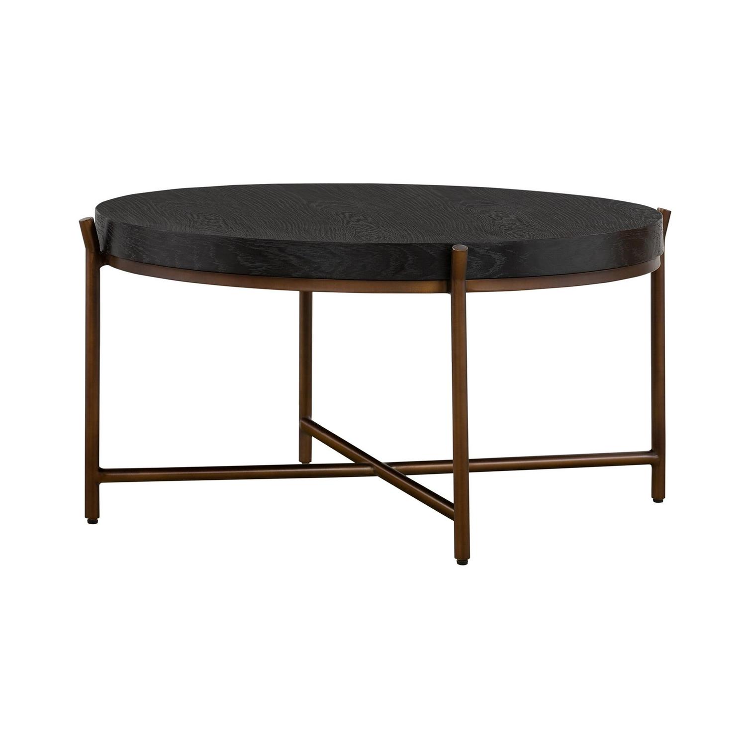 Sylvie Brushed Oak and Metal Round Coffee Table - Image 2