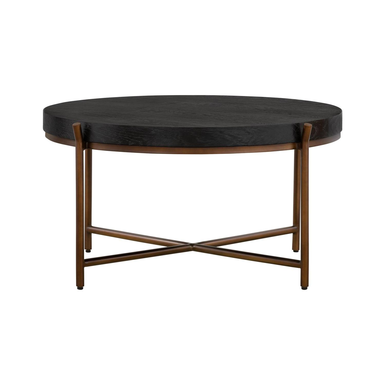 Sylvie Brushed Oak and Metal Round Coffee Table - Image 3