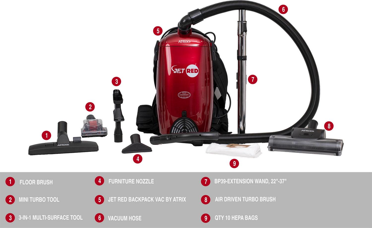 Atrix Jet Red HEPA Backpack Vacuum - Image 2