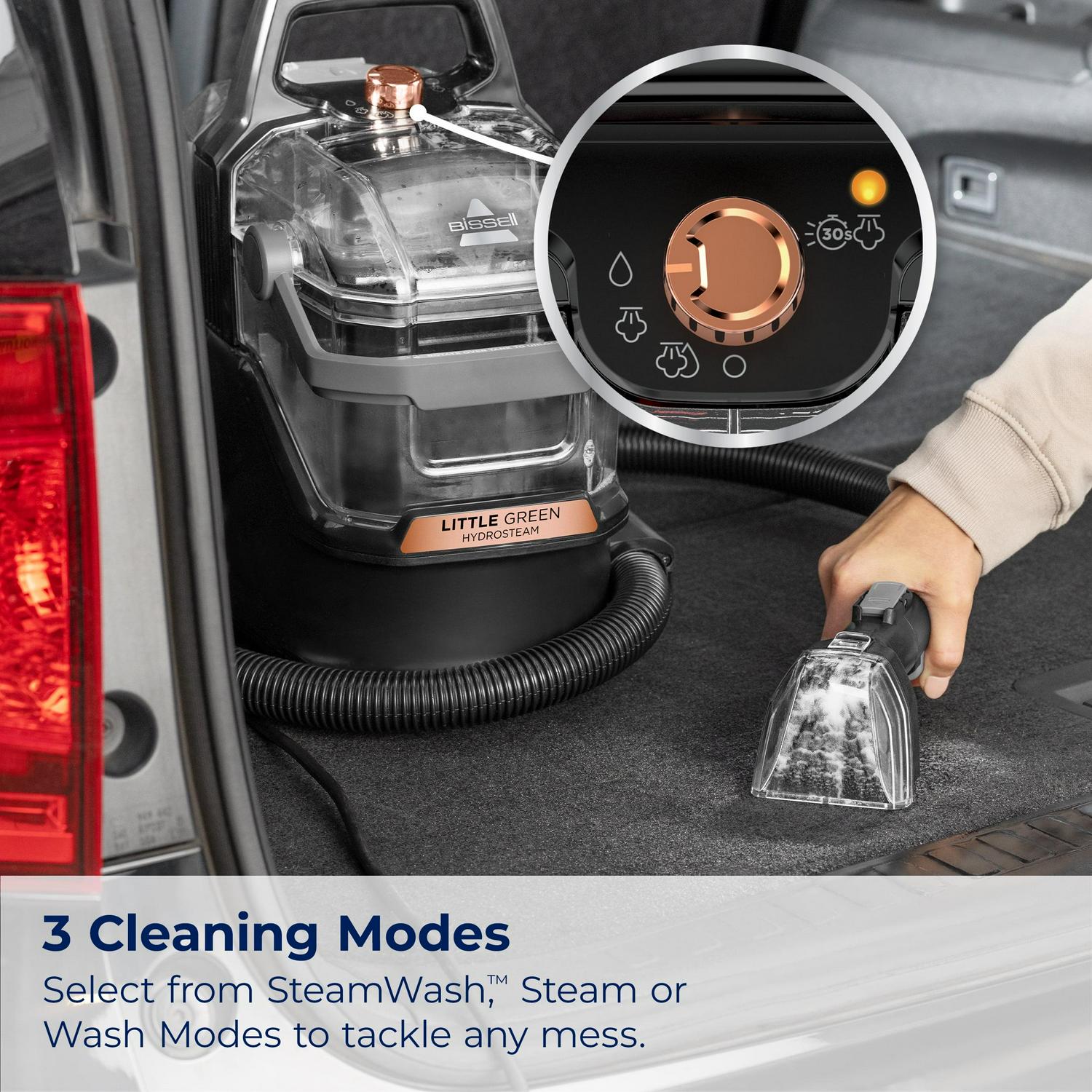 BISSELL Little Green HydroSteam Portable Deep Cleaner, for Carpet , Upholstery, Auto, and Stairs, HydroSteam Technology, 3 Cleaning Modes, Fast Drying, 3532, Black & Copper - Image 7