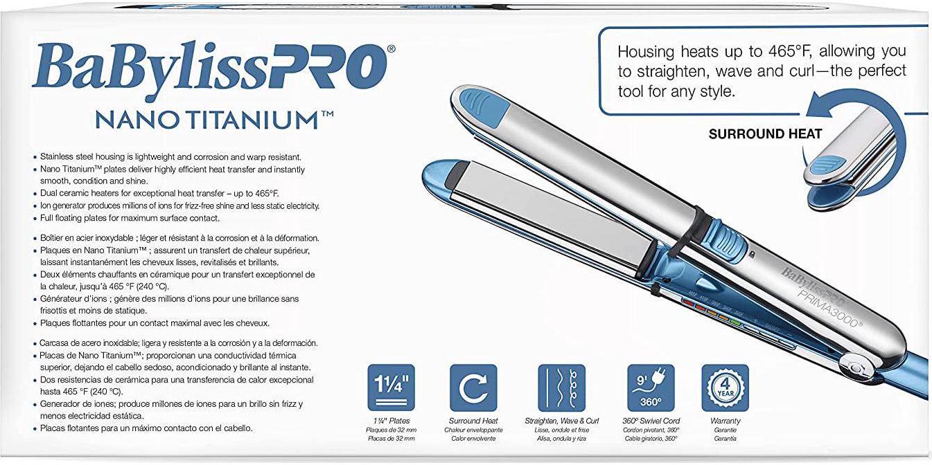 BaByliss Pro Nano Titanium Prima 3000 Hair Straightening Flat Iron, 1.25" - Image 6