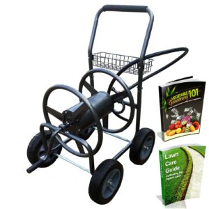 Backyard Expressions Commercial Four Wheel Hose Reel Cart - Heavy Duty Rolling Hose Caddie for Gardening - 350 Ft Hose Capacity