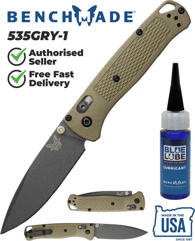 Benchmade 535GRY-1 Bugout 3.24 Gray Cerakote Folding Knife with Blue Lube Lubricant