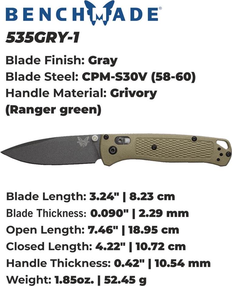 Benchmade 535GRY-1 Bugout 3.24 Gray Cerakote Folding Knife with Blue Lube Lubricant - Image 7