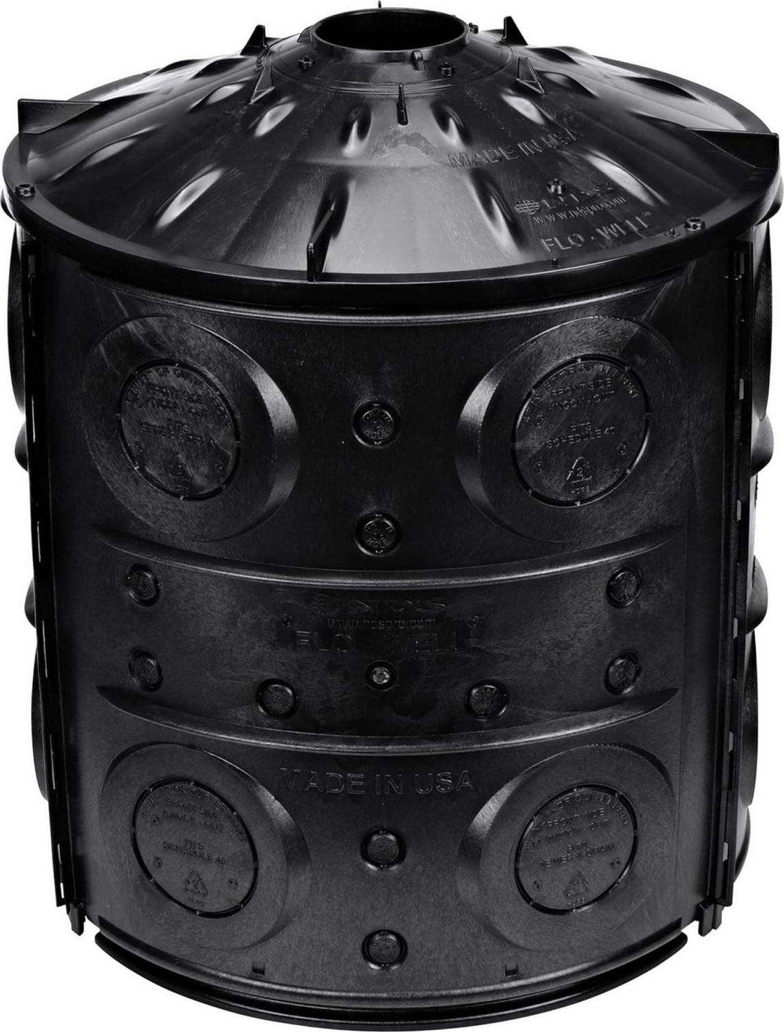 Bomrokson FWAS24 50 Gal. Flo Stormwater Dry Well System Kit with 3 Side Panels & 1 Cover, Ideal for Rainwater Collection, Black