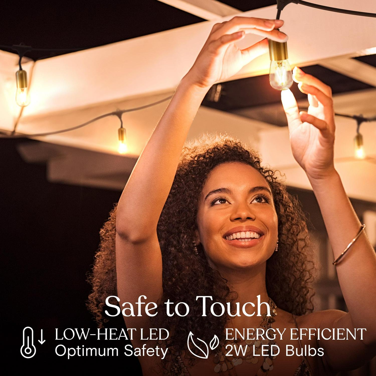 Brightech Glow LED String Lights - 48 Ft Commercial Grade Patio Lights with Beautiful Brass Accents - Outdoor Waterproof Globe Porch String Lights for Outside, Backyard, Gardens - 15 2W LED bulbs - Image 2