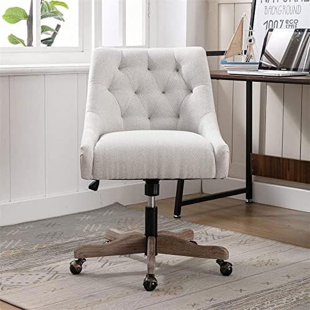 CCBIUOMBO Home Office Chair Adjustable Upholstered Computer Desk Chair with Degree Swiveling Base Ergonomic Task Chair Vanity Chair for Office Living Room Studying Beige