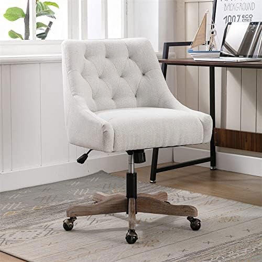 CCBIUOMBO Home Office Chair Adjustable Upholstered Computer Desk Chair with Degree Swiveling Base Ergonomic Task Chair Vanity Chair for Office Living Room Studying Beige - Image 7