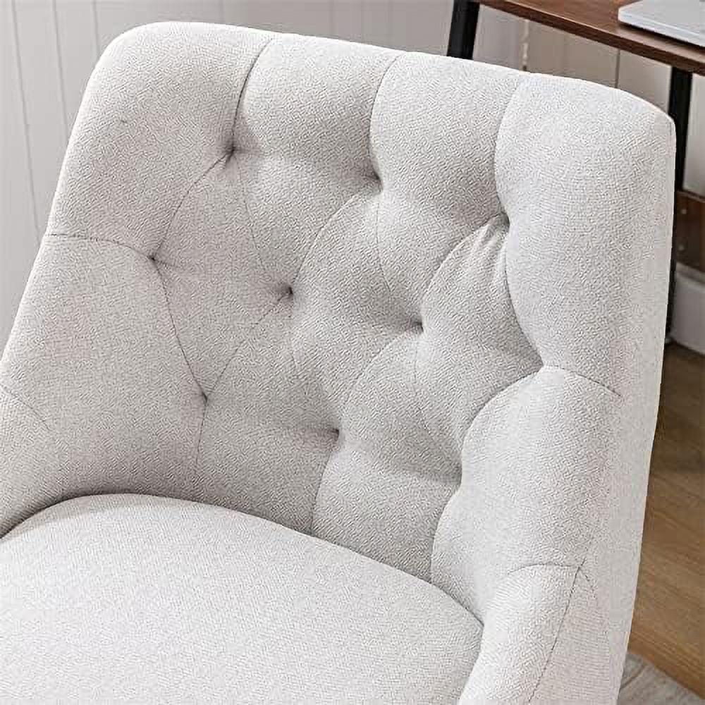 CCBIUOMBO Home Office Chair Adjustable Upholstered Computer Desk Chair with Degree Swiveling Base Ergonomic Task Chair Vanity Chair for Office Living Room Studying Beige - Image 6