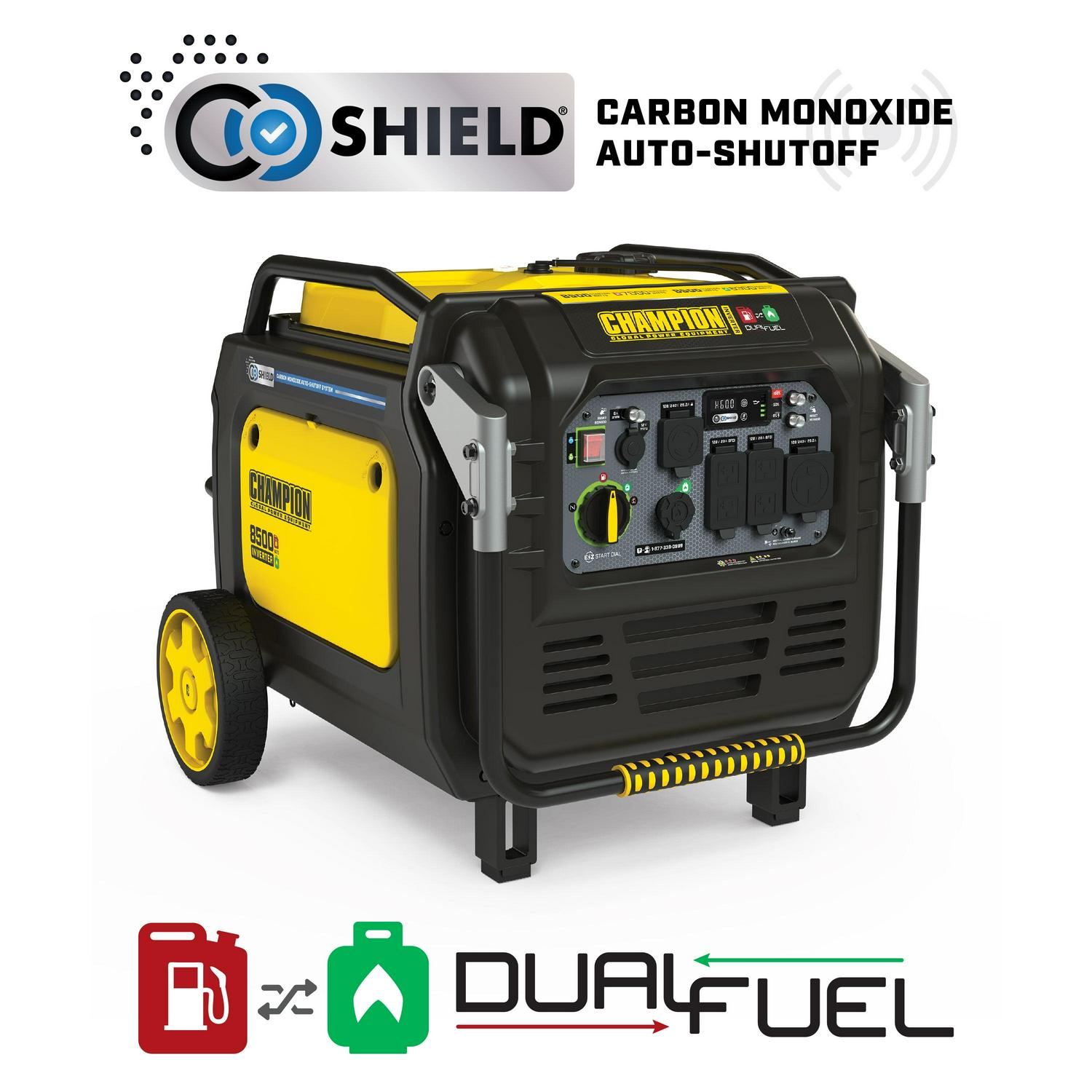 Champion 8500-Watt Electric Start Dual Fuel Home Backup Portable Inverter Generator with Quiet Technology and CO Shield®