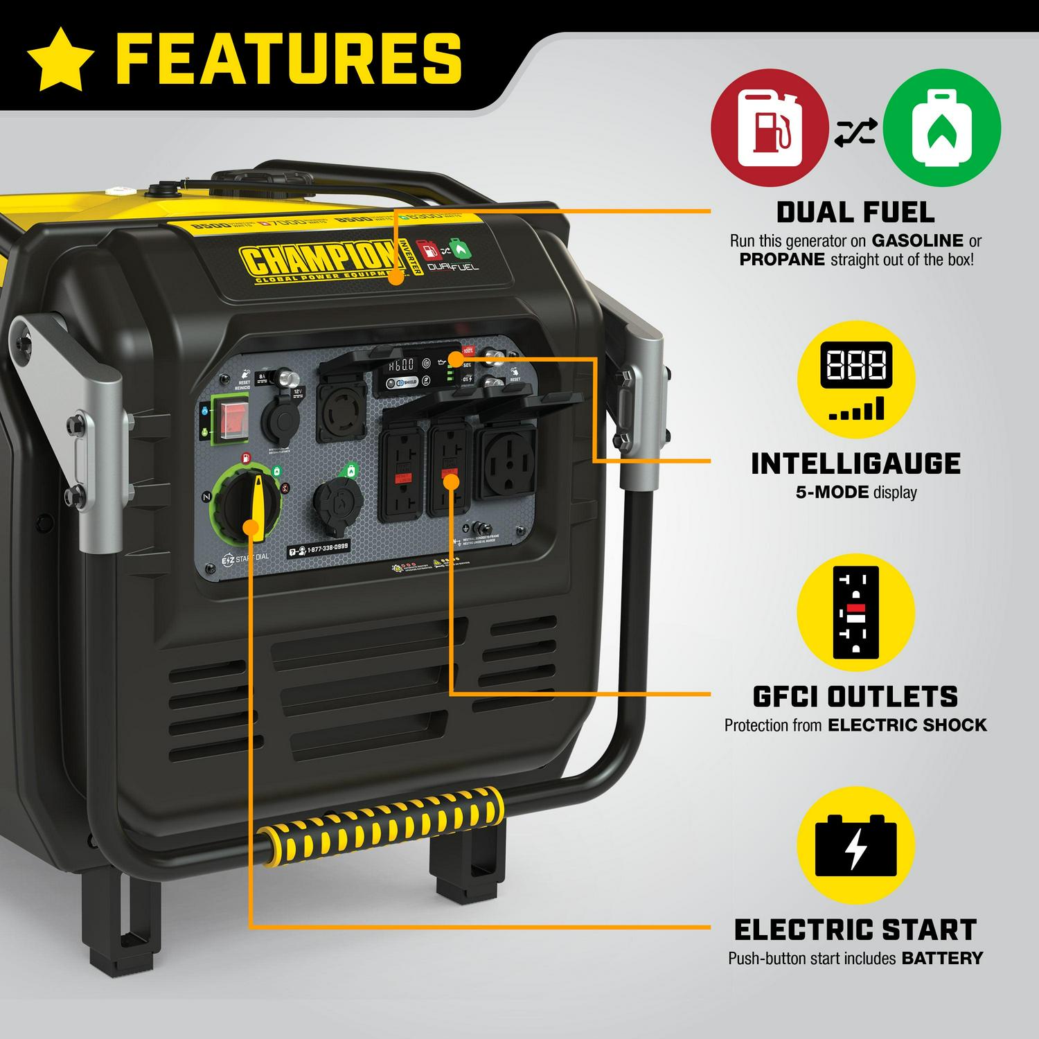 Champion 8500-Watt Electric Start Dual Fuel Home Backup Portable Inverter Generator with Quiet Technology and CO Shield® - Image 3